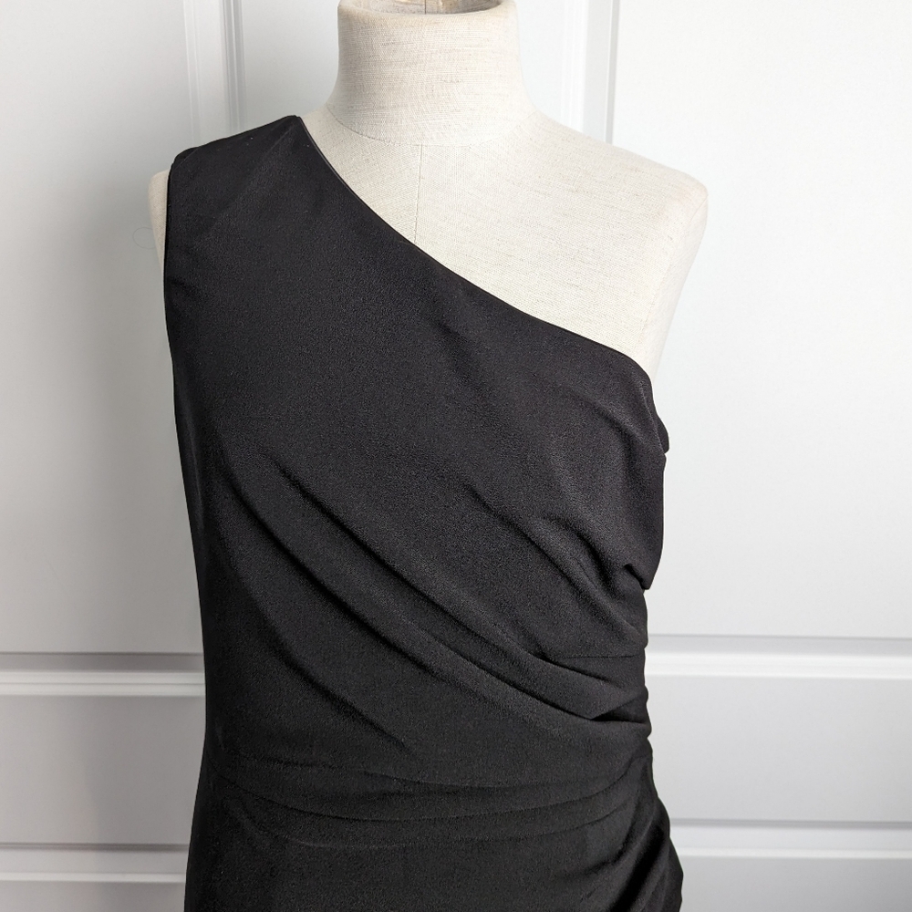 Dress The Population Martine LBD One Shoulder Stretch Knee Length Black L NWT - Picture 3 of 14